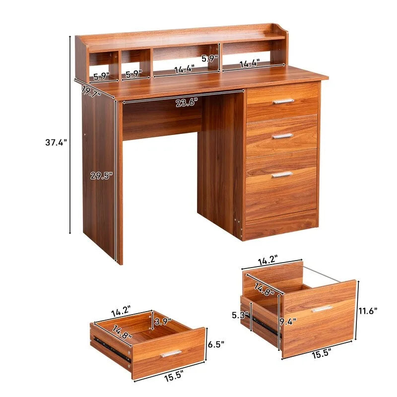Escritorio de madera para computadora de 3 cajones con alacena – Un usuario