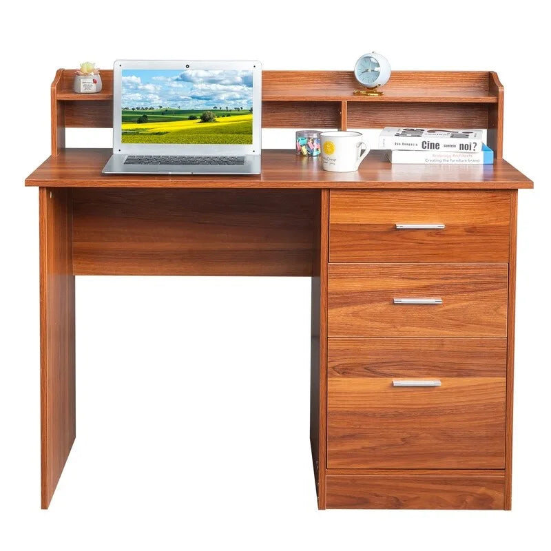 Escritorio de madera para computadora de 3 cajones con alacena – Un usuario