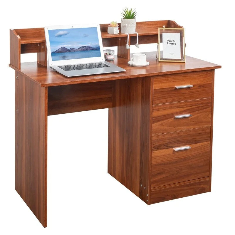 Escritorio de madera para computadora de 3 cajones con alacena – Un usuario