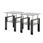 Mesa auxiliar cuadrada de cristal templado en negro/blanco/transparente, juego de 2