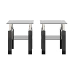 Mesa auxiliar cuadrada de cristal templado en negro/blanco/transparente, juego de 2