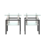 Mesa auxiliar cuadrada de cristal templado en negro/blanco/transparente, juego de 2