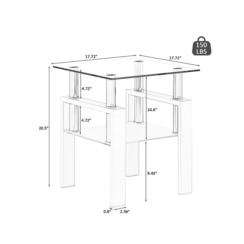 Mesa auxiliar cuadrada de cristal templado en negro/blanco/transparente, juego de 2