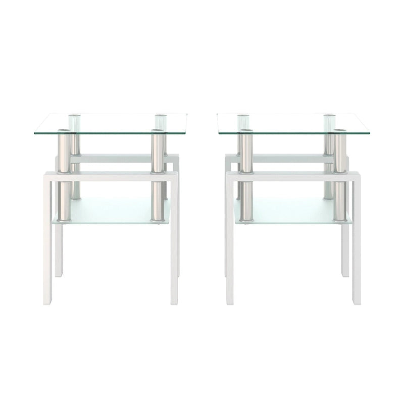Mesa auxiliar cuadrada de cristal templado en negro/blanco/transparente, juego de 2