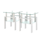 Mesa auxiliar cuadrada de cristal templado en negro/blanco/transparente, juego de 2