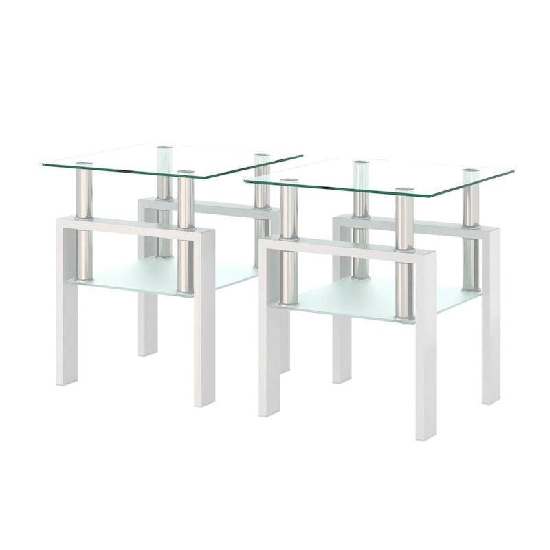 Mesa auxiliar cuadrada de cristal templado en negro/blanco/transparente, juego de 2