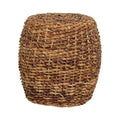 Mesa auxiliar de tambor de abacá tejido marrón, tapa de acacia, 1 persona, 48x48x48 cm