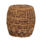 Mesa auxiliar de tambor de abacá tejido marrón, tapa de acacia, 1 persona, 48x48x48 cm