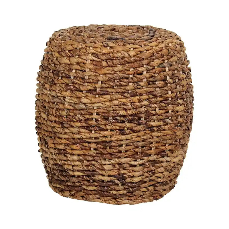 Mesa auxiliar de tambor de abacá tejido marrón, tapa de acacia, 1 persona, 48x48x48 cm