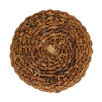 Mesa auxiliar de tambor de abacá tejido marrón, tapa de acacia, 1 persona, 48x48x48 cm