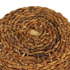Mesa auxiliar de tambor de abacá tejido marrón, tapa de acacia, 1 persona, 48x48x48 cm