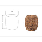 Mesa auxiliar de tambor de abacá tejido marrón, tapa de acacia, 1 persona, 48x48x48 cm