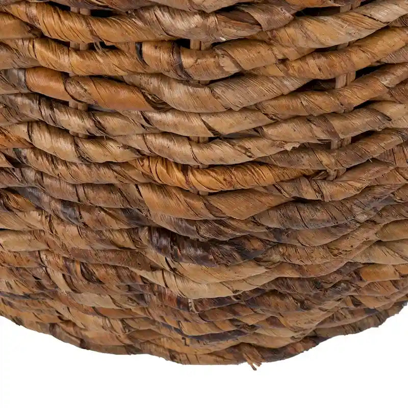 Mesa auxiliar de tambor de abacá tejido marrón, tapa de acacia, 1 persona, 48x48x48 cm
