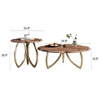 Juego de mesa de centro redonda anidable de chapa de nogal y acero inoxidable, 2 piezas