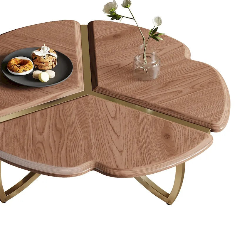Juego de mesa de centro redonda anidable de chapa de nogal y acero inoxidable, 2 piezas