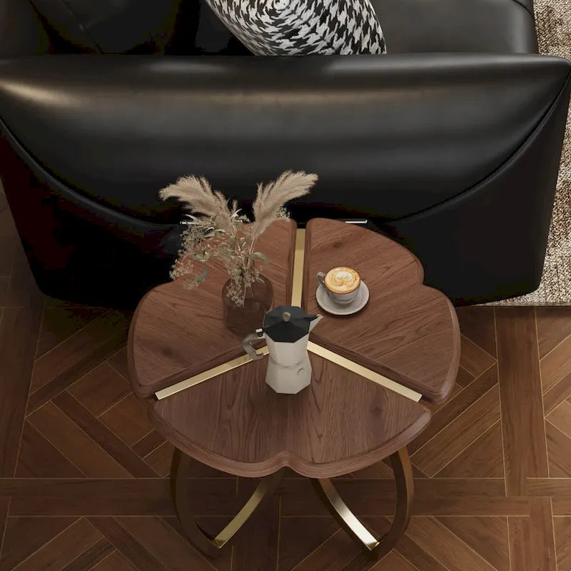 Juego de mesa de centro redonda anidable de chapa de nogal y acero inoxidable, 2 piezas