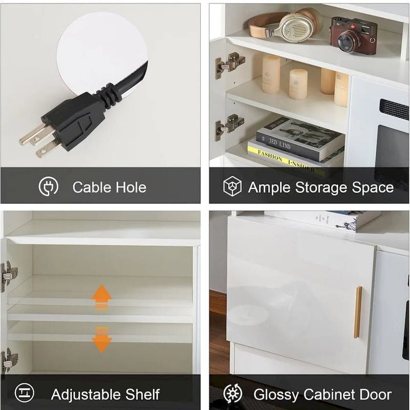 Mueble de TV blanco de 70" con chimenea eléctrica de 36", se adapta a televisores de hasta 80", 1-2 personas
