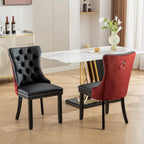 Silla de comedor de terciopelo PU blanca y rosa, con ribete de tachuelas, juego de 2