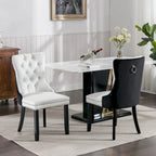 Silla de comedor de terciopelo PU blanca y rosa, con ribete de tachuelas, juego de 2
