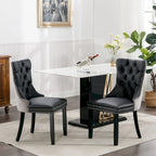 Silla de comedor de terciopelo PU blanca y rosa, con ribete de tachuelas, juego de 2