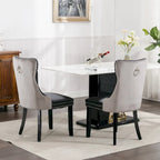 Silla de comedor de terciopelo PU blanca y rosa, con ribete de tachuelas, juego de 2