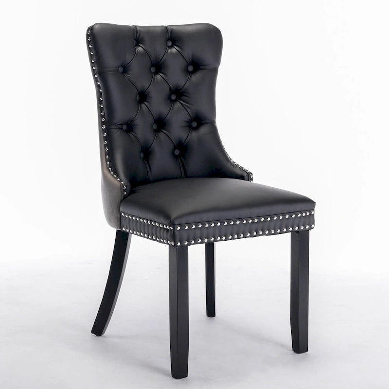 Silla de comedor de terciopelo PU blanca y rosa, con ribete de tachuelas, juego de 2