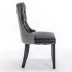 Silla de comedor de terciopelo PU blanca y rosa, con ribete de tachuelas, juego de 2