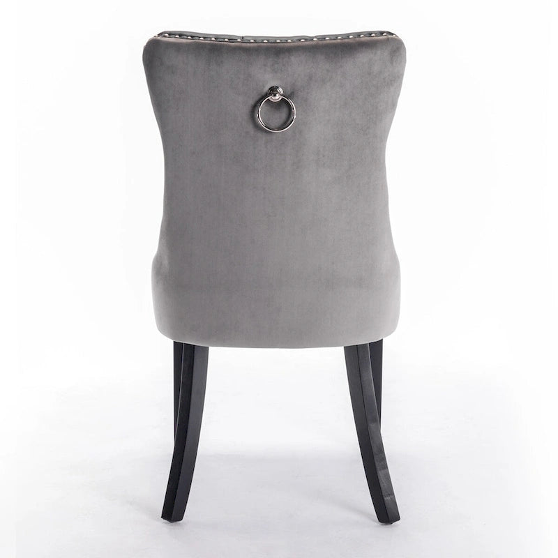Silla de comedor de terciopelo PU blanca y rosa, con ribete de tachuelas, juego de 2