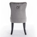 Silla de comedor de terciopelo PU blanca y rosa, con ribete de tachuelas, juego de 2