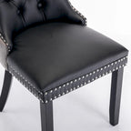 Silla de comedor de terciopelo PU blanca y rosa, con ribete de tachuelas, juego de 2