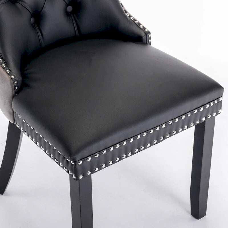 Silla de comedor de terciopelo PU blanca y rosa, con ribete de tachuelas, juego de 2