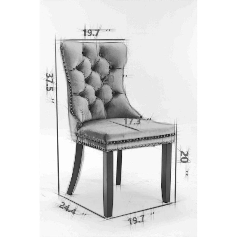 Silla de comedor de terciopelo PU blanca y rosa, con ribete de tachuelas, juego de 2