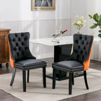 Silla de comedor de terciopelo PU blanca y rosa, con ribete de tachuelas, juego de 2