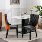 Silla de comedor de terciopelo PU blanca y rosa, con ribete de tachuelas, juego de 2