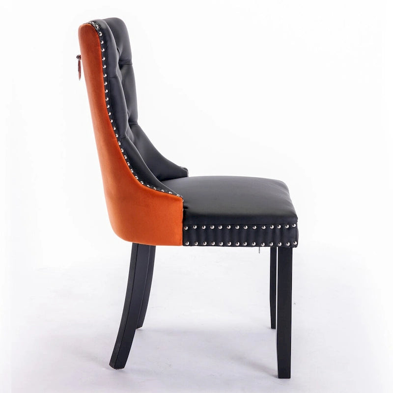 Silla de comedor de terciopelo PU blanca y rosa, con ribete de tachuelas, juego de 2