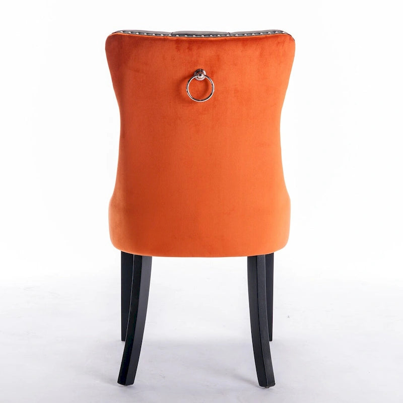 Silla de comedor de terciopelo PU blanca y rosa, con ribete de tachuelas, juego de 2