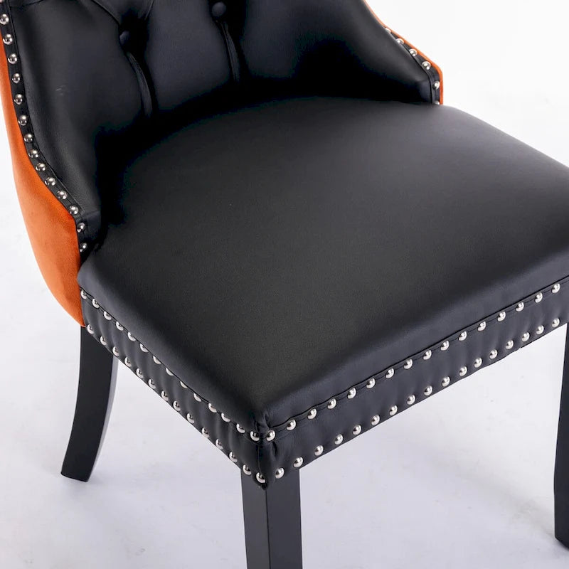Silla de comedor de terciopelo PU blanca y rosa, con ribete de tachuelas, juego de 2