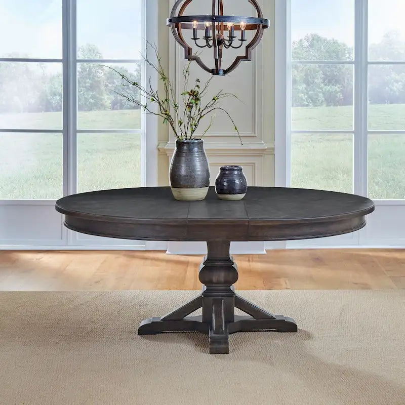 Mesa de comedor de roble marrón oscuro – Redonda/Rectangular, Capacidad para 6-10 personas