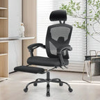 Sillón reclinable negro de respaldo alto con reposapiés, para 1 persona