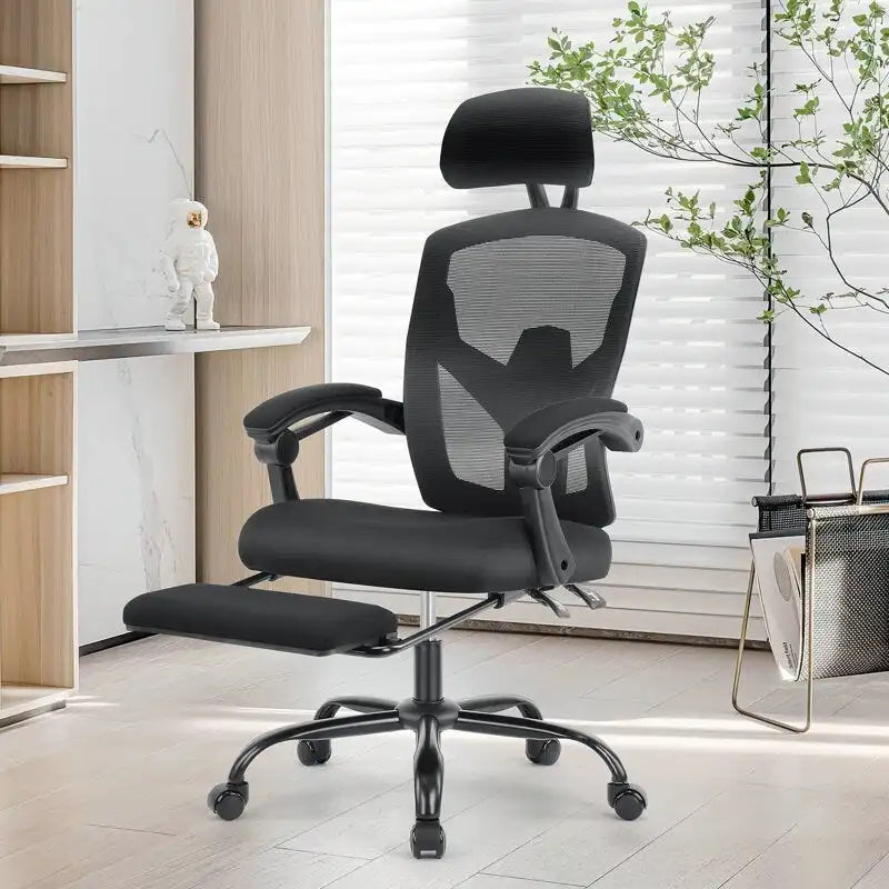 Sillón reclinable negro de respaldo alto con reposapiés, para 1 persona