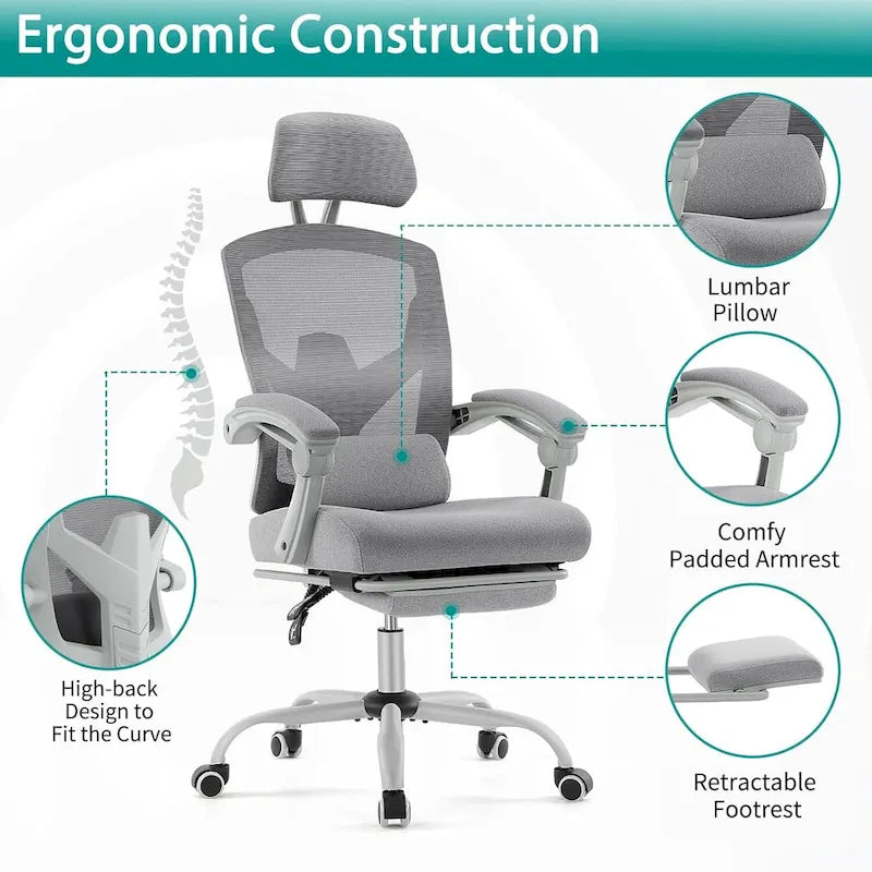 Sillón reclinable negro de respaldo alto con reposapiés, para 1 persona