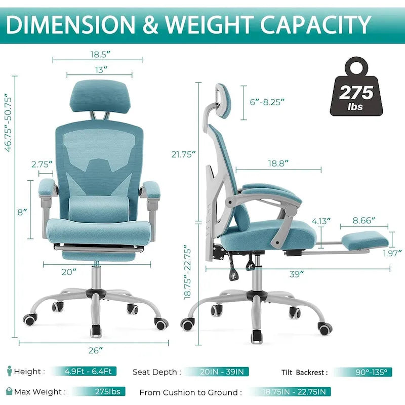Sillón reclinable negro de respaldo alto con reposapiés, para 1 persona