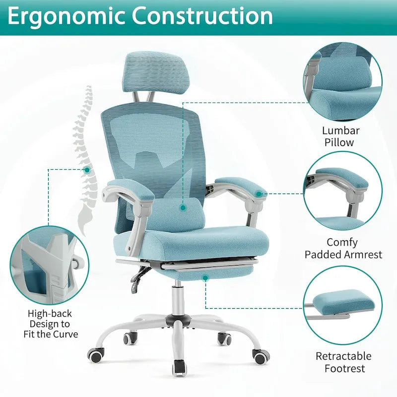 Sillón reclinable negro de respaldo alto con reposapiés, para 1 persona