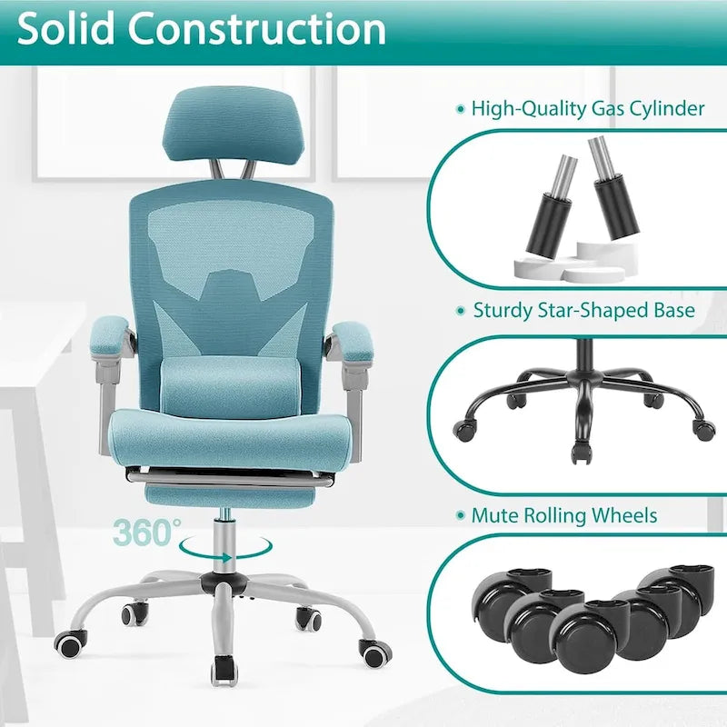 Sillón reclinable negro de respaldo alto con reposapiés, para 1 persona