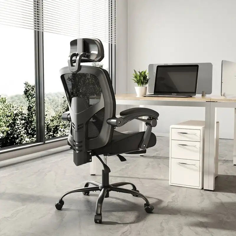 Sillón reclinable negro de respaldo alto con reposapiés, para 1 persona