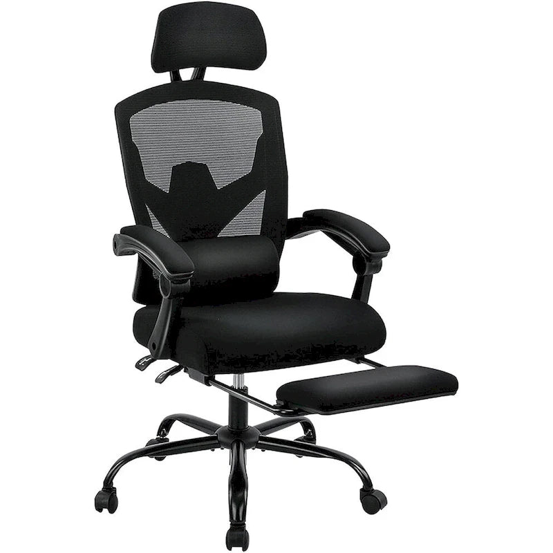 Sillón reclinable negro de respaldo alto con reposapiés, para 1 persona