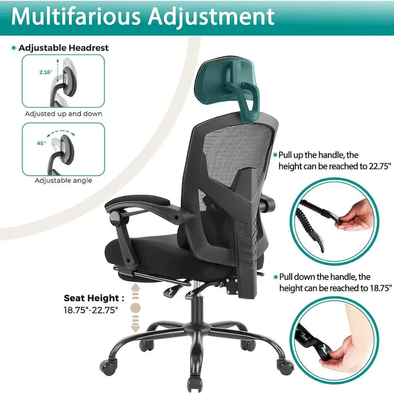 Sillón reclinable negro de respaldo alto con reposapiés, para 1 persona