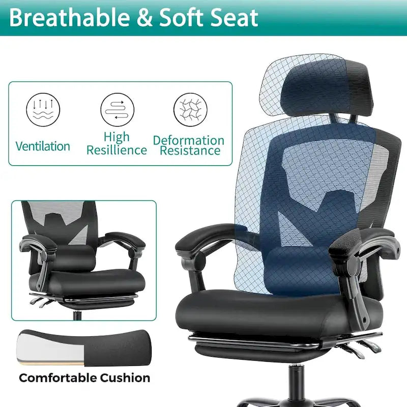 Sillón reclinable negro de respaldo alto con reposapiés, para 1 persona