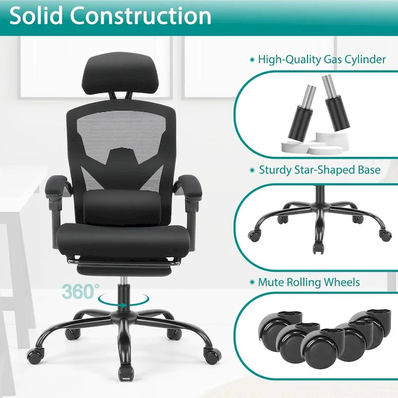 Sillón reclinable negro de respaldo alto con reposapiés, para 1 persona