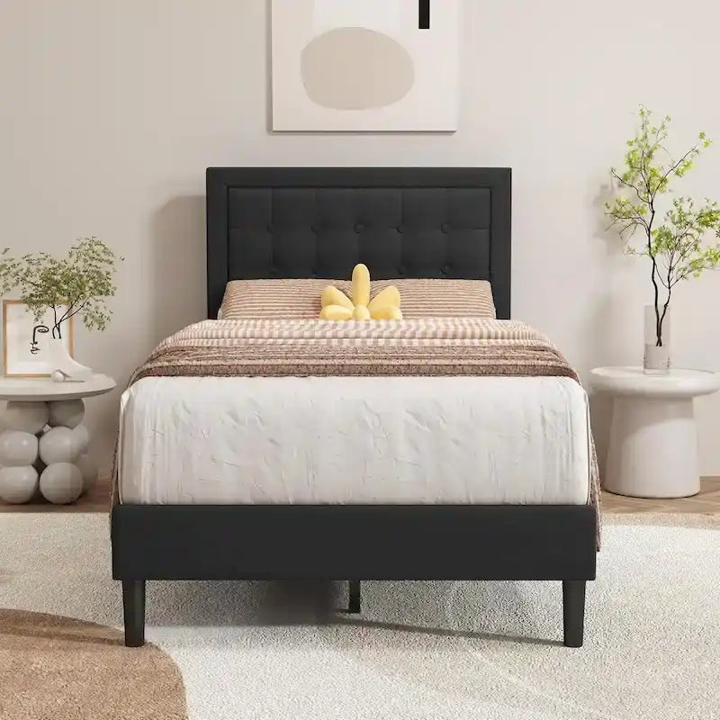Estructura de cama tipo plataforma con capitoné de terciopelo (Negro/Blanco/Rosa/Beige) – Individual/Matrimonial/Queen/King, requiere 2 personas para el montaje